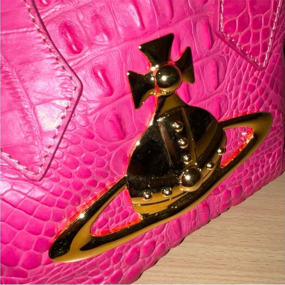 Vivienne Westwood Chancery Bowling Pink Croc Embossed Leather Bag NEW